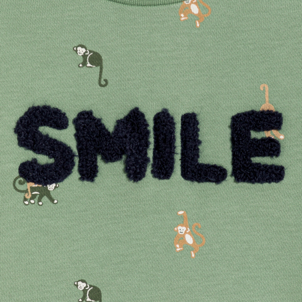 سويت شيرت ميلتون مزين برسالة ورسمة قرد باللون الأخضر للأولاد الصغار